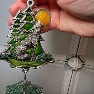 KARA'S CREATIONS WIND CHIMES Wolf And Baby Cubs Pine Tree STAINED GLASS